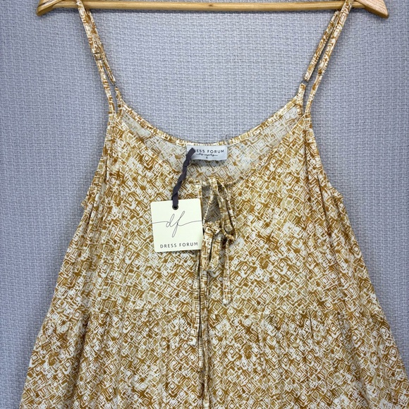 Dress Forum LA S Floral Print Maxi Dress Tiered Yellow Spaghetti Straps Boho NWT - Picture 2 of 9